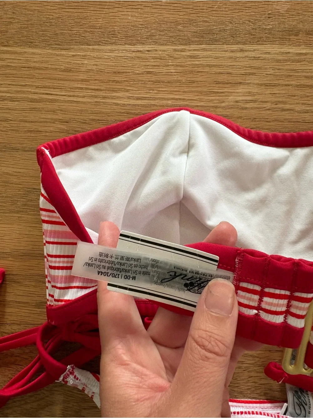 Frankie's Bikinis Red and White Striped Tie-Side Bikini
